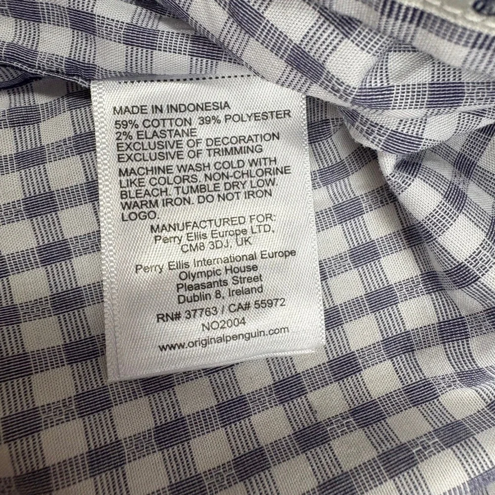 Orig Penguin Gingham Button Down Shirt Men's L/G Blue White Long‎ Sleeve Pocket